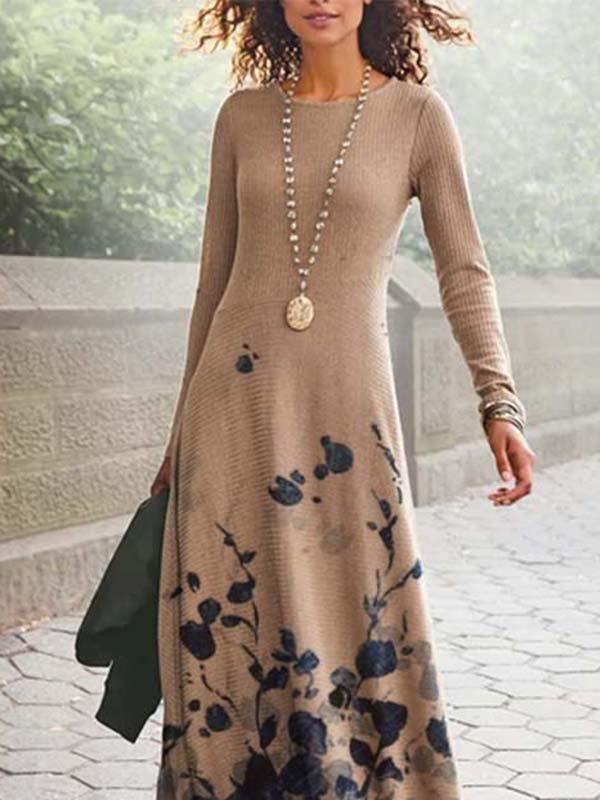Long-sleeved Floral Casual Dresses