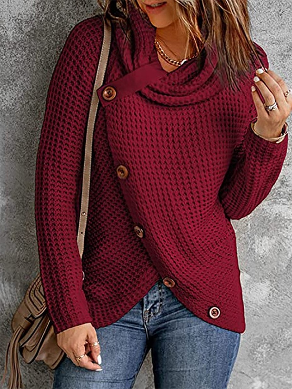 Solid Cowl Neck Long Sleeve Casual Sweaters
