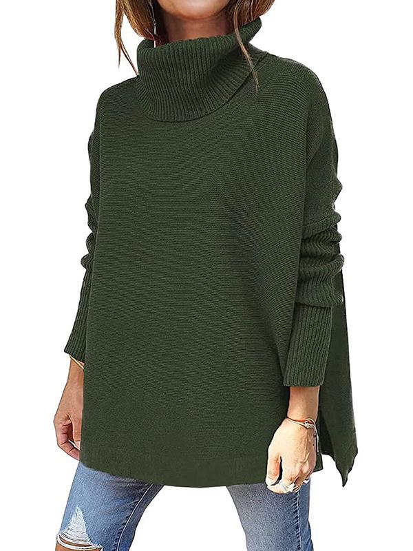 Stylish plain high neck women long sleeve warm sweaters