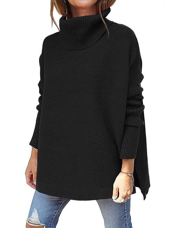 Stylish plain high neck women long sleeve warm sweaters