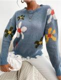 Floral Pattern Fringe Hem Knit Sweater