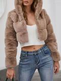 Thick Hooded Crop Faux Fur Jacket