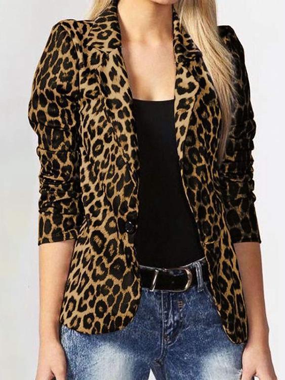Leopard Pattern Single Button Blazer