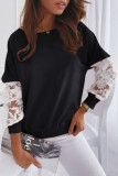 Lace stitching embroidery casual fashion loose pullover Sweatshirts