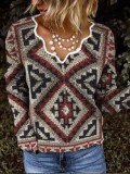 Fashion Loose Round Neck Chic Printed long Sleeve Sweaters