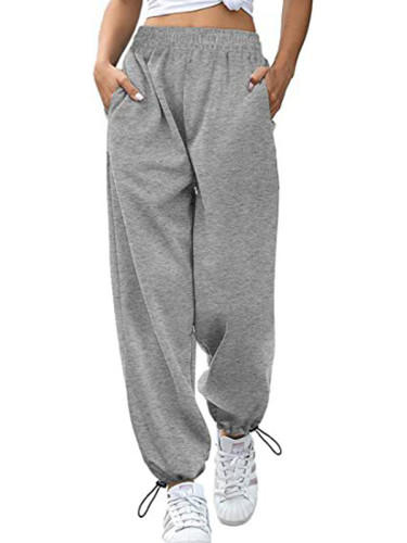 Casual Sports and leisure drawstring wide leg trousers long pants