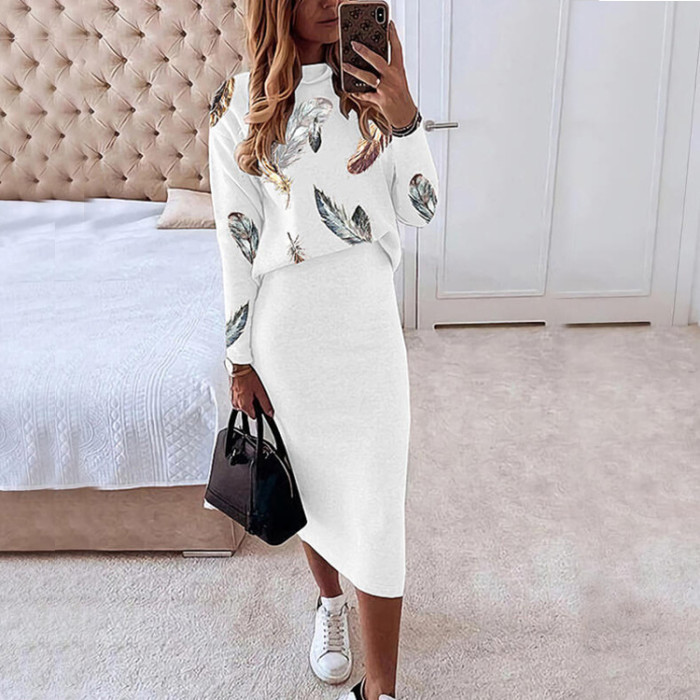 Long-sleeved high neck star printed sexy Sets Bodycon Dresses