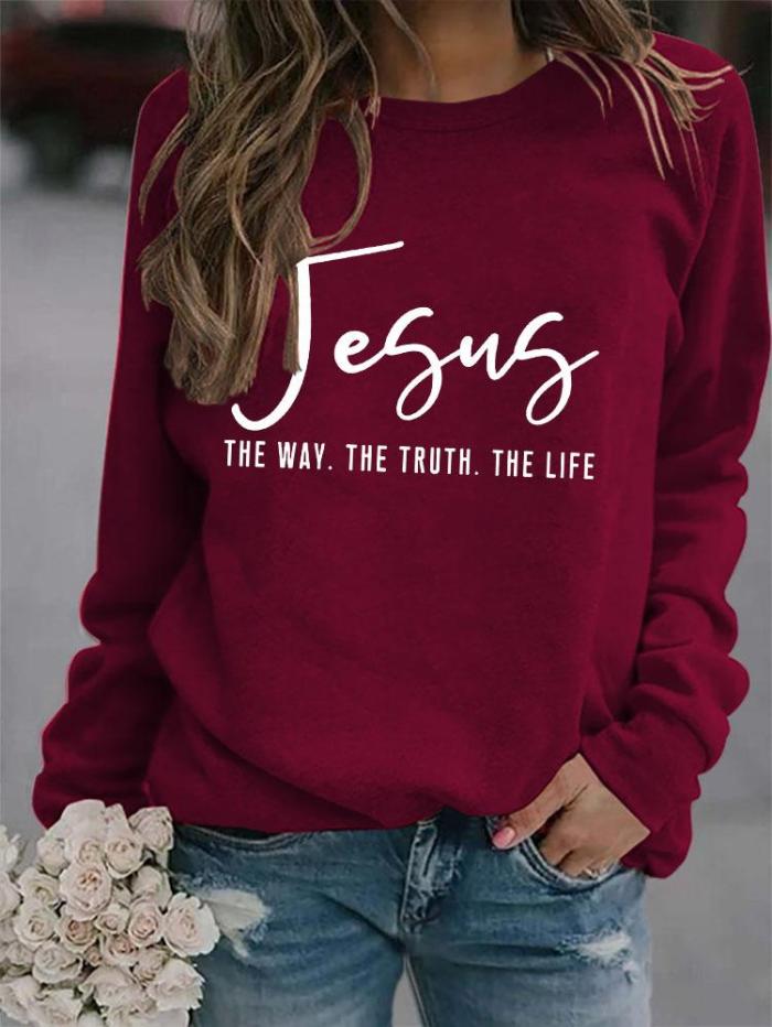 Round Neck Loose Jesus THE WAY Printed Long sleeve Sweatshirts
