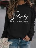 Round Neck Loose Jesus THE WAY Printed Long sleeve Sweatshirts