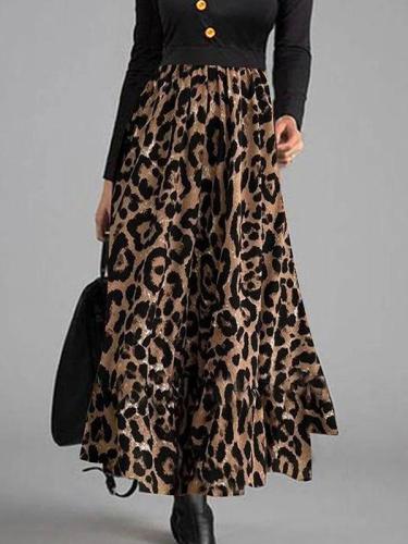 Bohemia Irregular neck women long sleebe leopard printed long dress maxi dresses