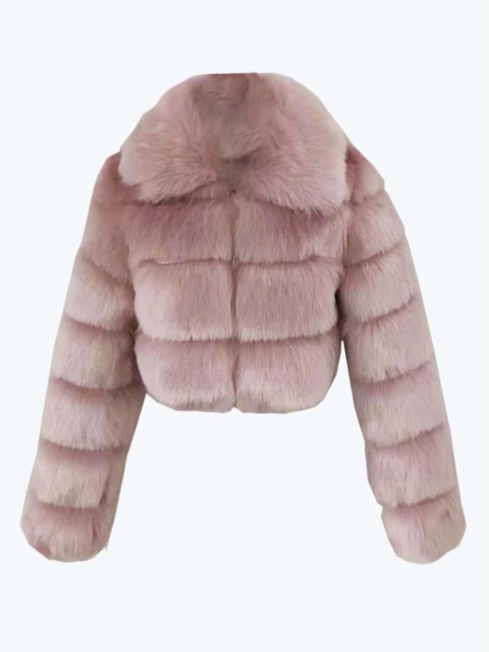 Solid Crop Thick Faux Fox Fur Jacket