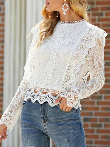 Solid Lace Hollow Out Top Elegant Blouses