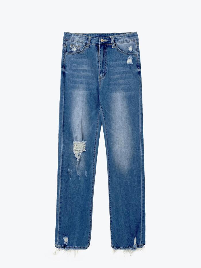 High Waist Slant Pocket Flare Ripped Jeans