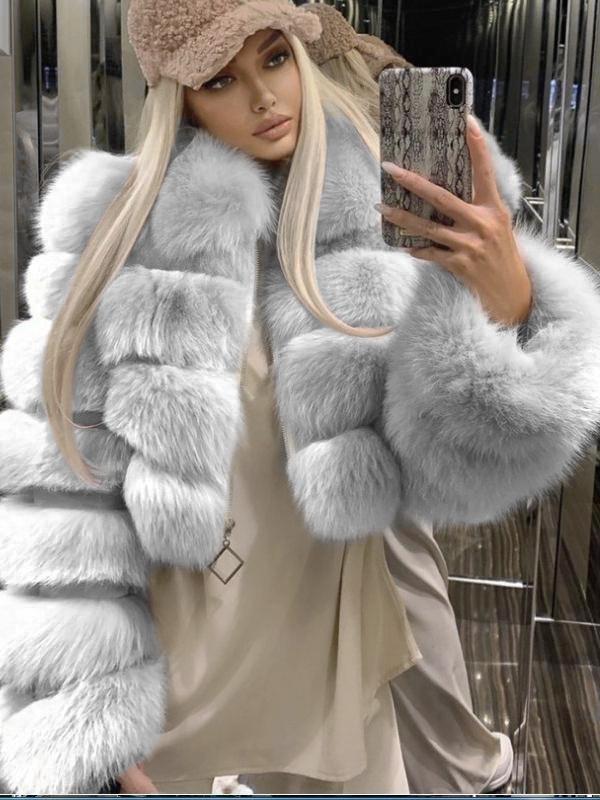 Solid Crop Thick Faux Fox Fur Jacket