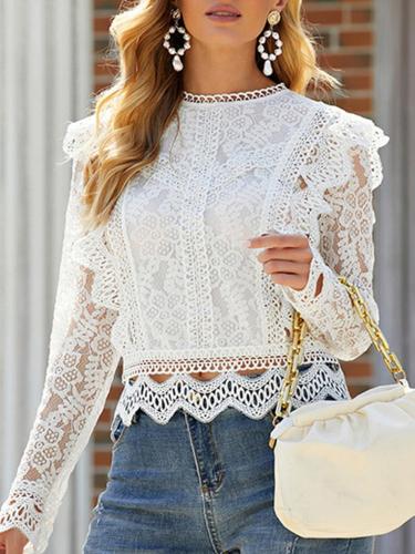 Solid Lace Hollow Out Top Elegant Blouses