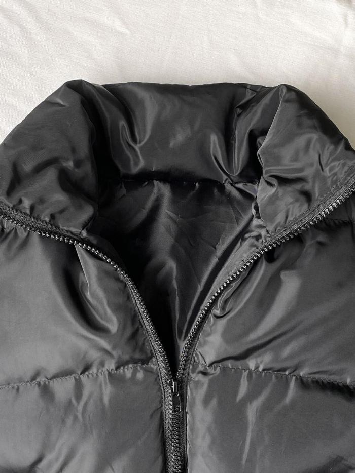 Solid Zip Up Crop Puffer Jacket for Women