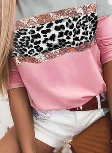 Sexy sequined  printed hit color long sleeve  T-shirts