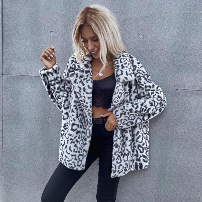 Big lapel fashion women leopard printed puff chic women coats