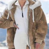 Plush coat loose long-sleeved zipper hooded coats