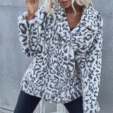 Big lapel fashion women leopard printed puff chic women coats