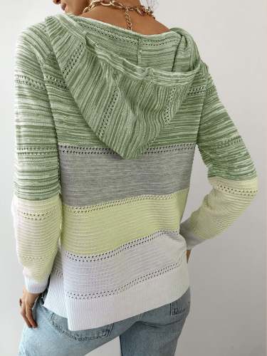Basic Hoodie Color-Block Long Sleeve Sweater