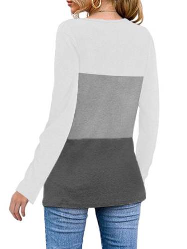 Casual V-neck long sleeve shirt pullover base top