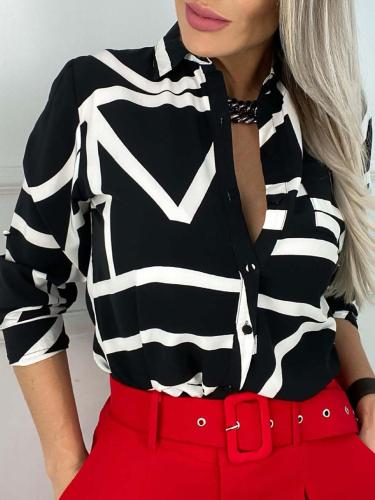 Abstract Print Button Up Blouses