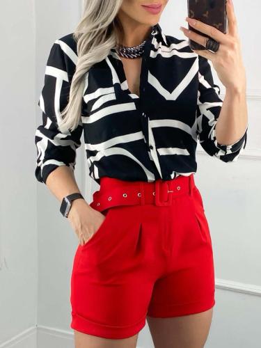 Abstract Print Button Up Blouses