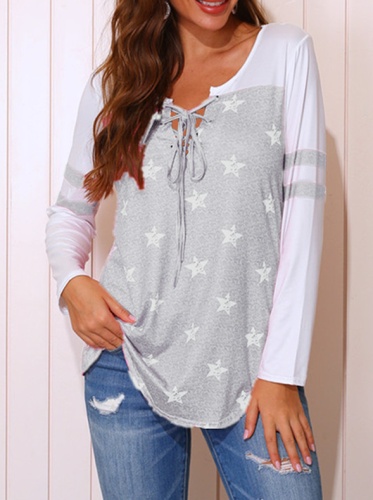 Casual The stars Split Joint Cross Straps O Neck Tops(4 colors)