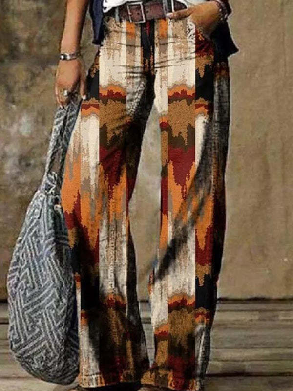 Vintage Printed Denim Loose Casual Women Long Pants