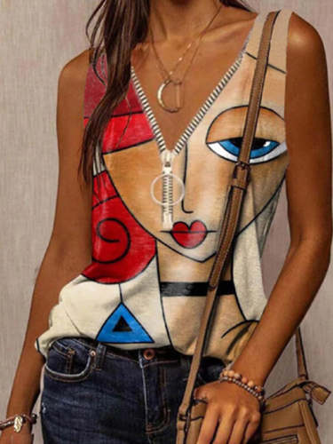 Casual Vest Face Printed Sleeveless T-Shirts