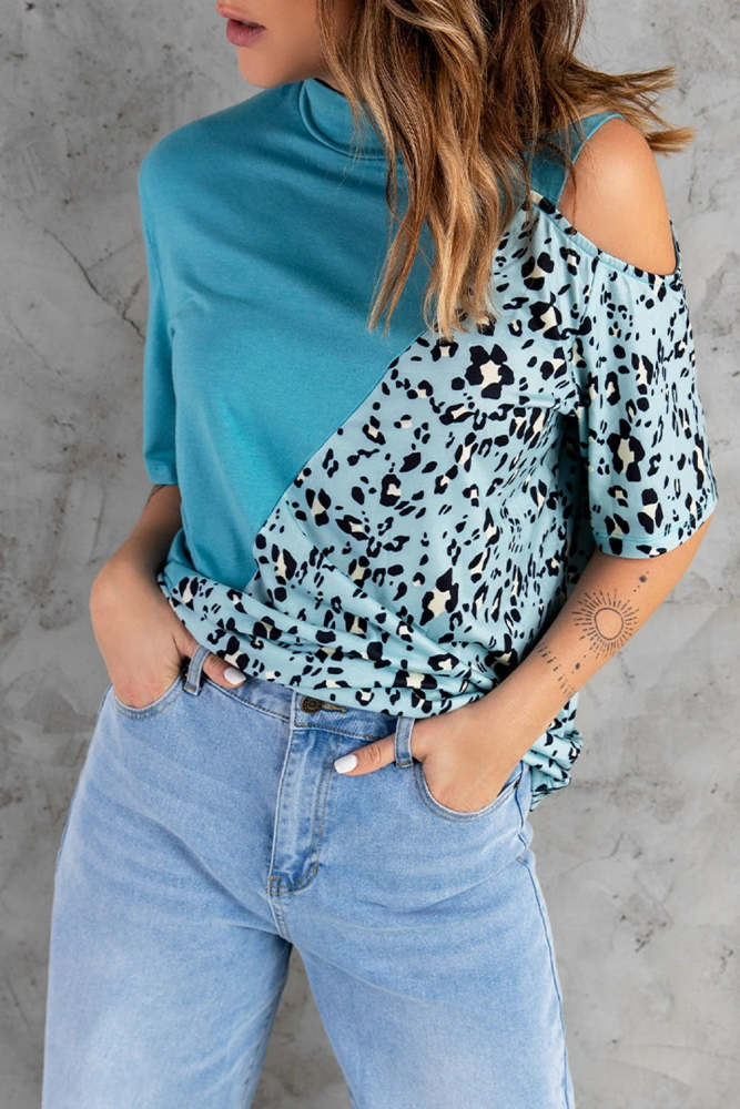 Loose Crew Neck Women's Print Leopard Casual Short Sleeve Top T-Shirts