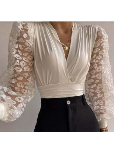 White Panel Lace Casual Top Stylish blouses