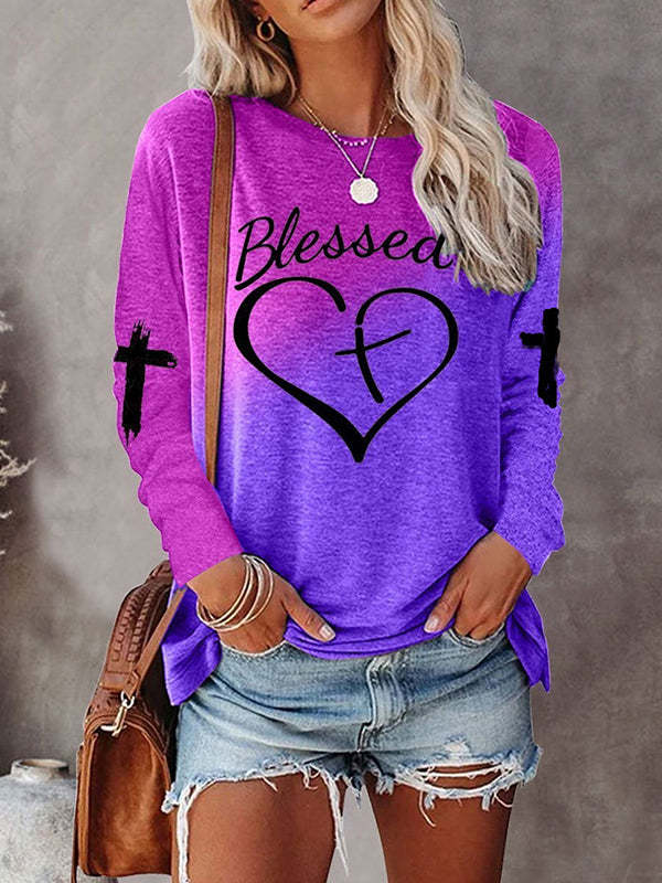 Casual Women's Loose Pullover Letter Print Long Sleeve T-Shirts
