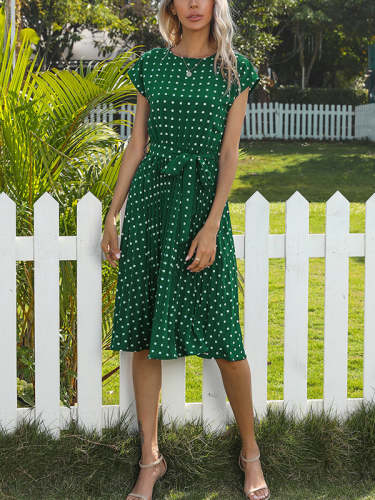 Fashion Short sleeve polka-dot midi skirt  dresses
