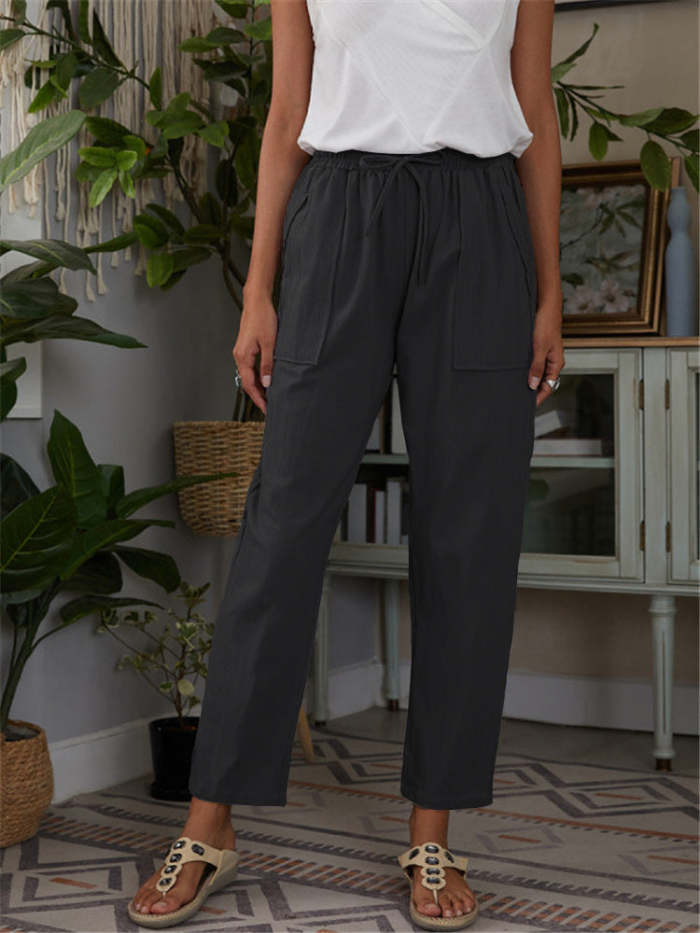 Loose casual women plain long pants with pockets