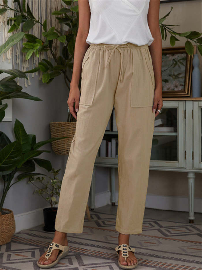 Loose casual women plain long pants with pockets