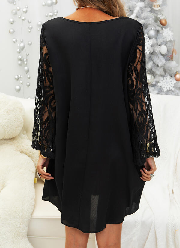 Lace Solid Long Sleeves Flare Sleeves Shift Above Knee Elegant Shift Dresses