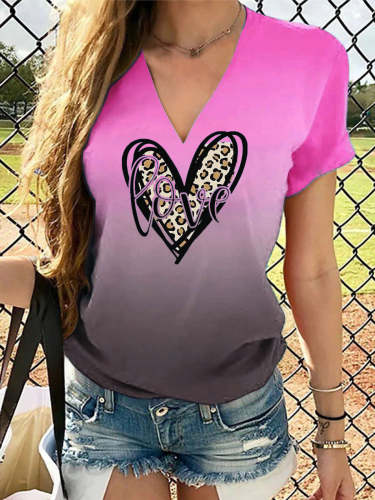 Women's T-Shirts V-Neck Gradient Heart Print Short Sleeve T-Shirt