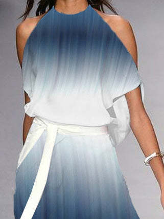 Women's Dresses Gradient Halter Off-The-Shoulder Belted Dress