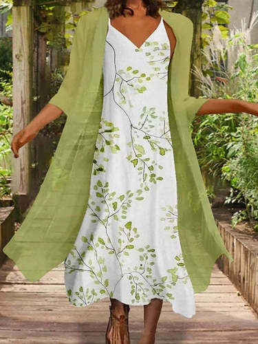 Crew Neck Floral Two piece Casual Maxi Dresses
