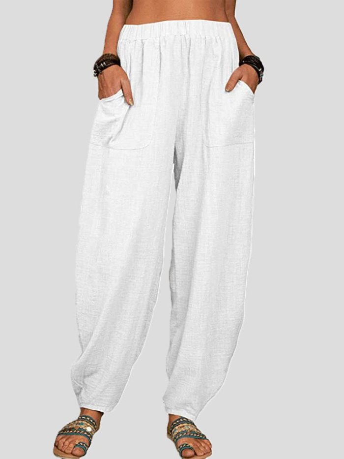 Women's Pants Loose Solid Pocket Harem Trousers