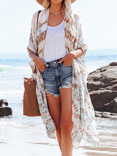 Women's Cardigans Loose Printed Tulle Sun Protection Cardigan