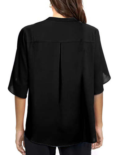 Elegant Short Sleeve Casual Solid Color V-Neck Women T-shirts