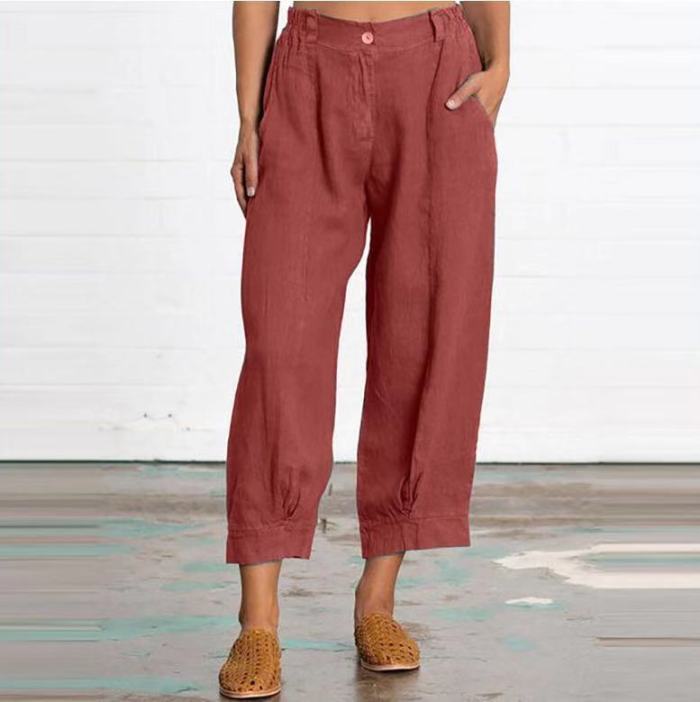 Solid Color Loose Plus Size Straight Pants CasualCotton Linen Long Pants