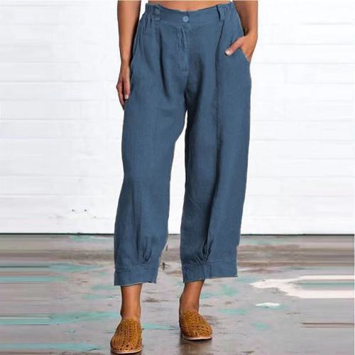 Solid Color Loose Plus Size Straight Pants CasualCotton Linen Long Pants