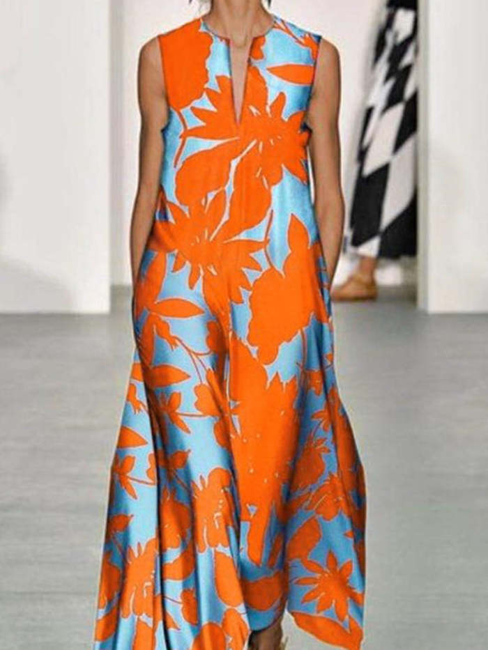 Fashion Printed V-Neck Maxi Dresses