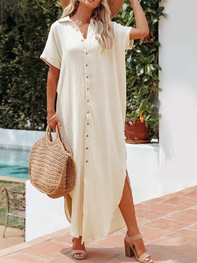 Solid Single-Breasted Long Outer Maxi Dresses