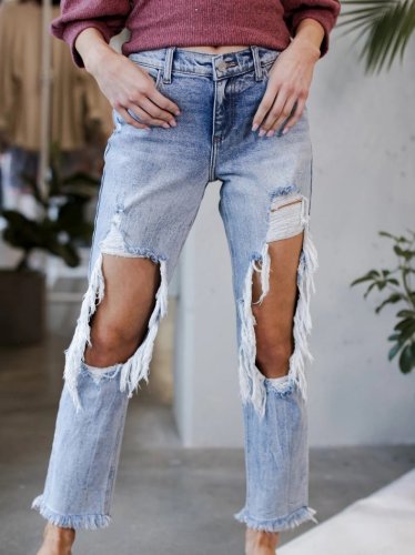 Women's Jeans Washed Ripped Pocket Jeans