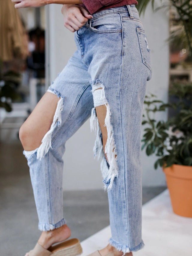 Women's Jeans Washed Ripped Pocket Jeans